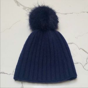 J. Crew Navy Blue Knit Cap w/Fuzzy Pom Pom Ball